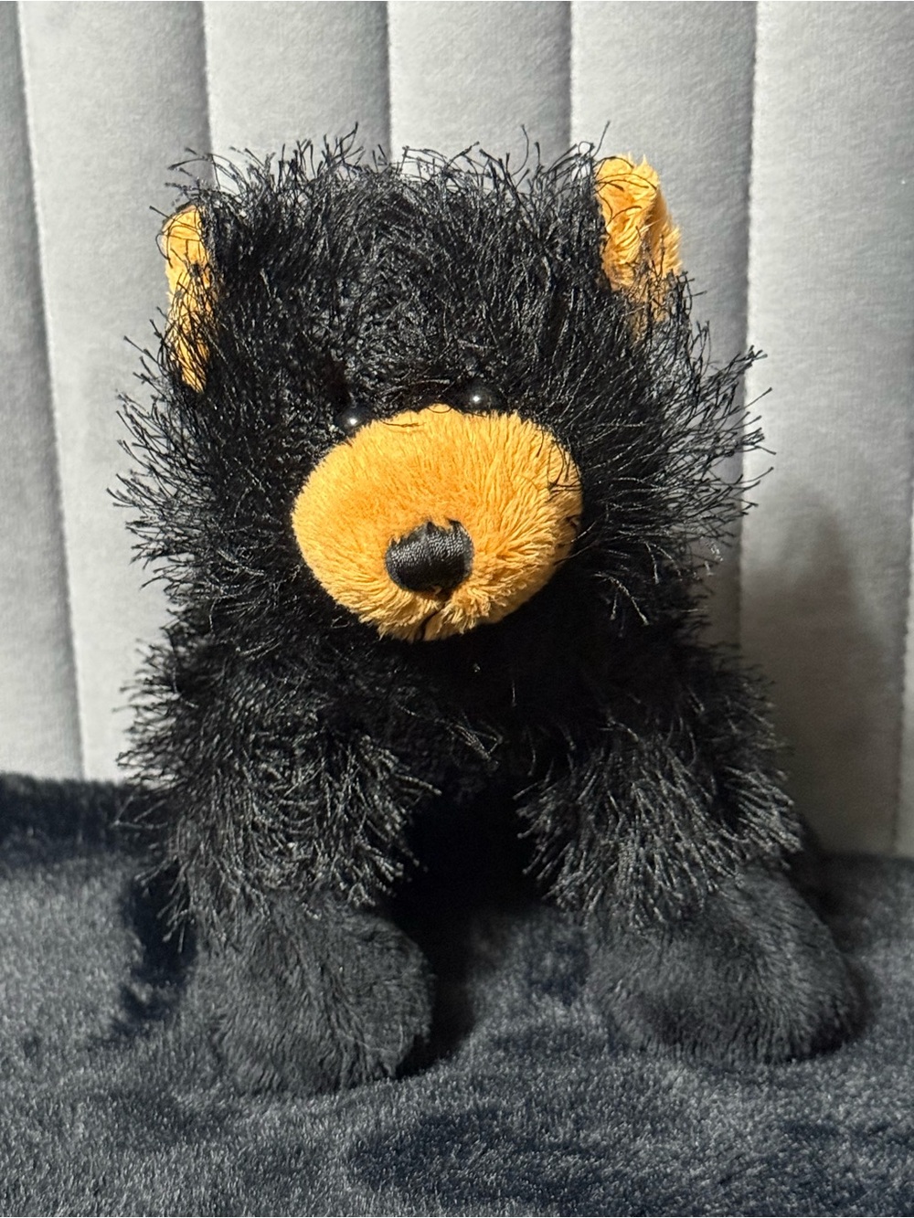 Ganz Webkinz Black Bear Plush Stuffed Animal Black Shaggy Teddy Bear 8” W Patch